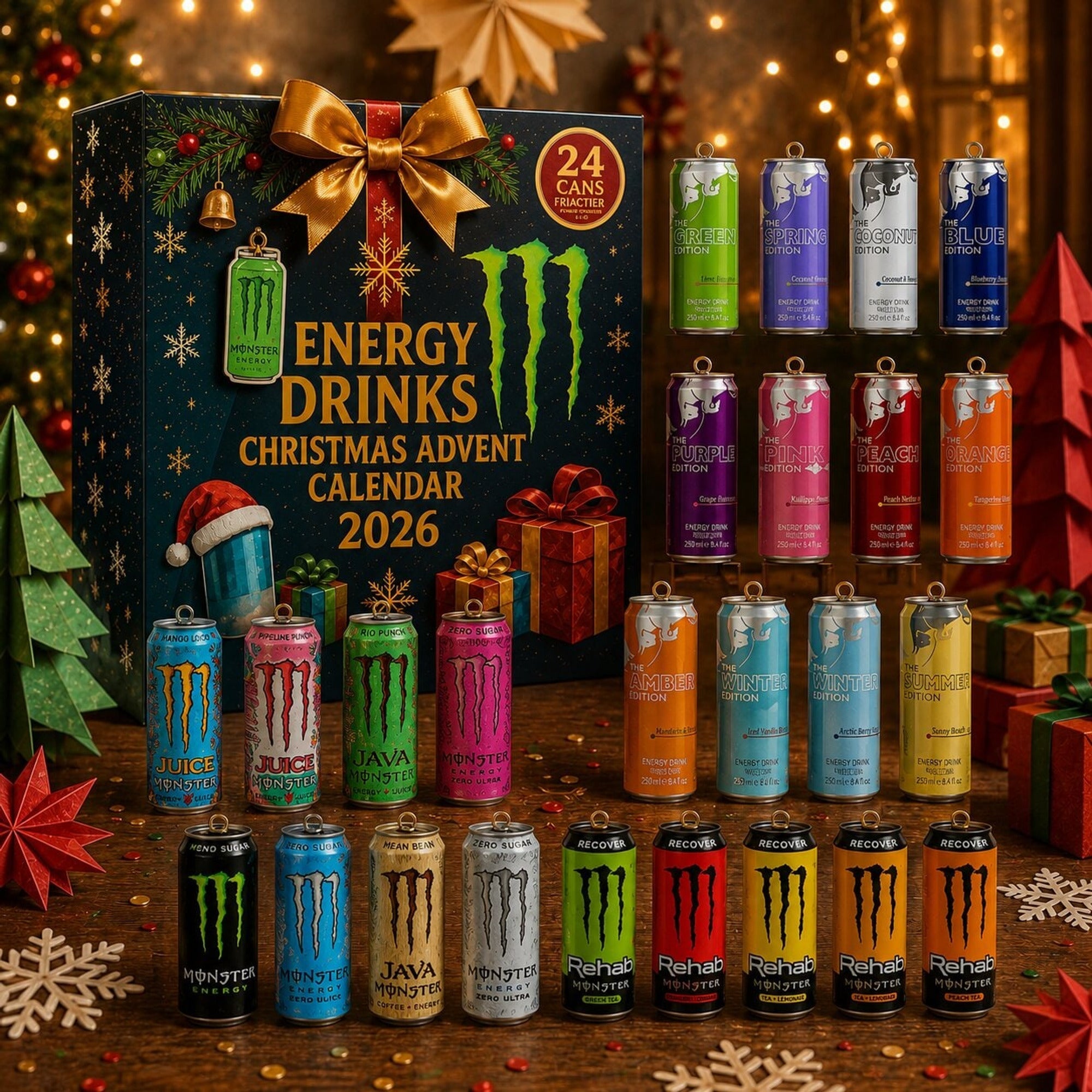 Calendrier de l'Avent Boissons Énergisantes 24 Jours Compte à Rebours de Noël