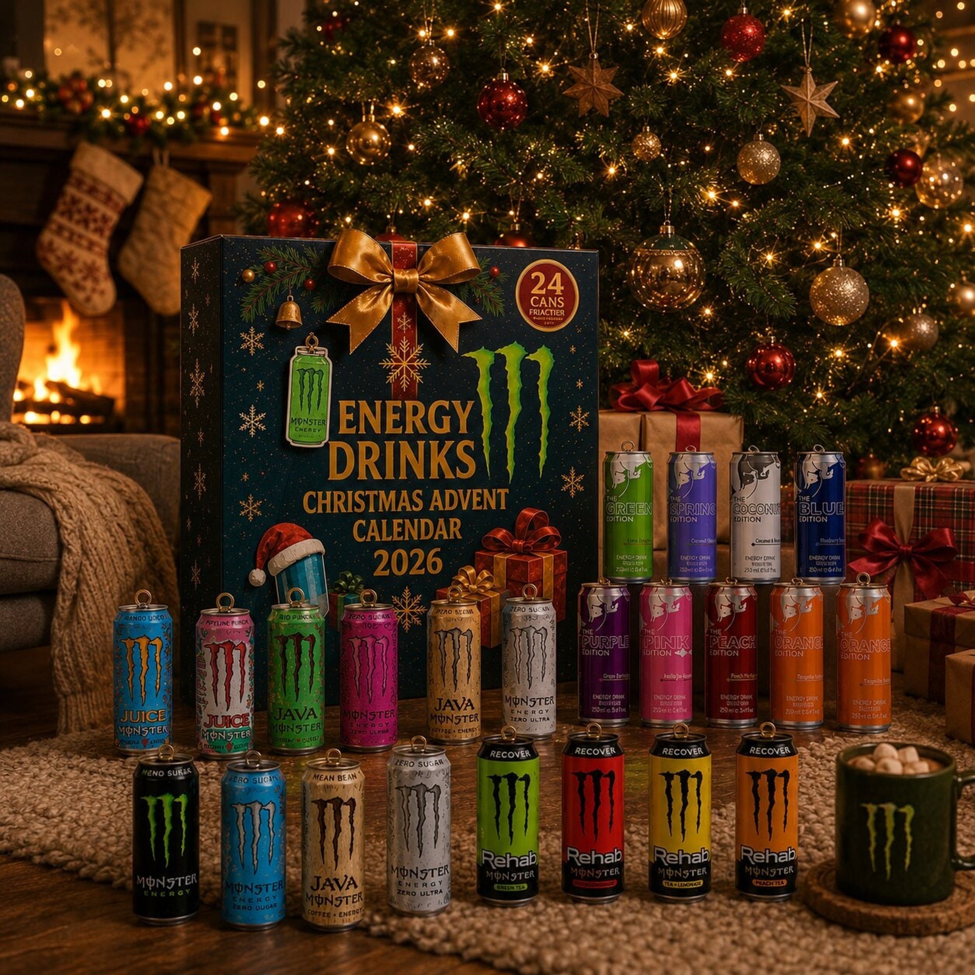 Calendrier de l'Avent Boissons Énergisantes 24 Jours Compte à Rebours de Noël