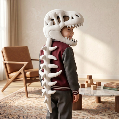 Capuche peluche crâne de dinosaure enfant avec colonne vertébrale