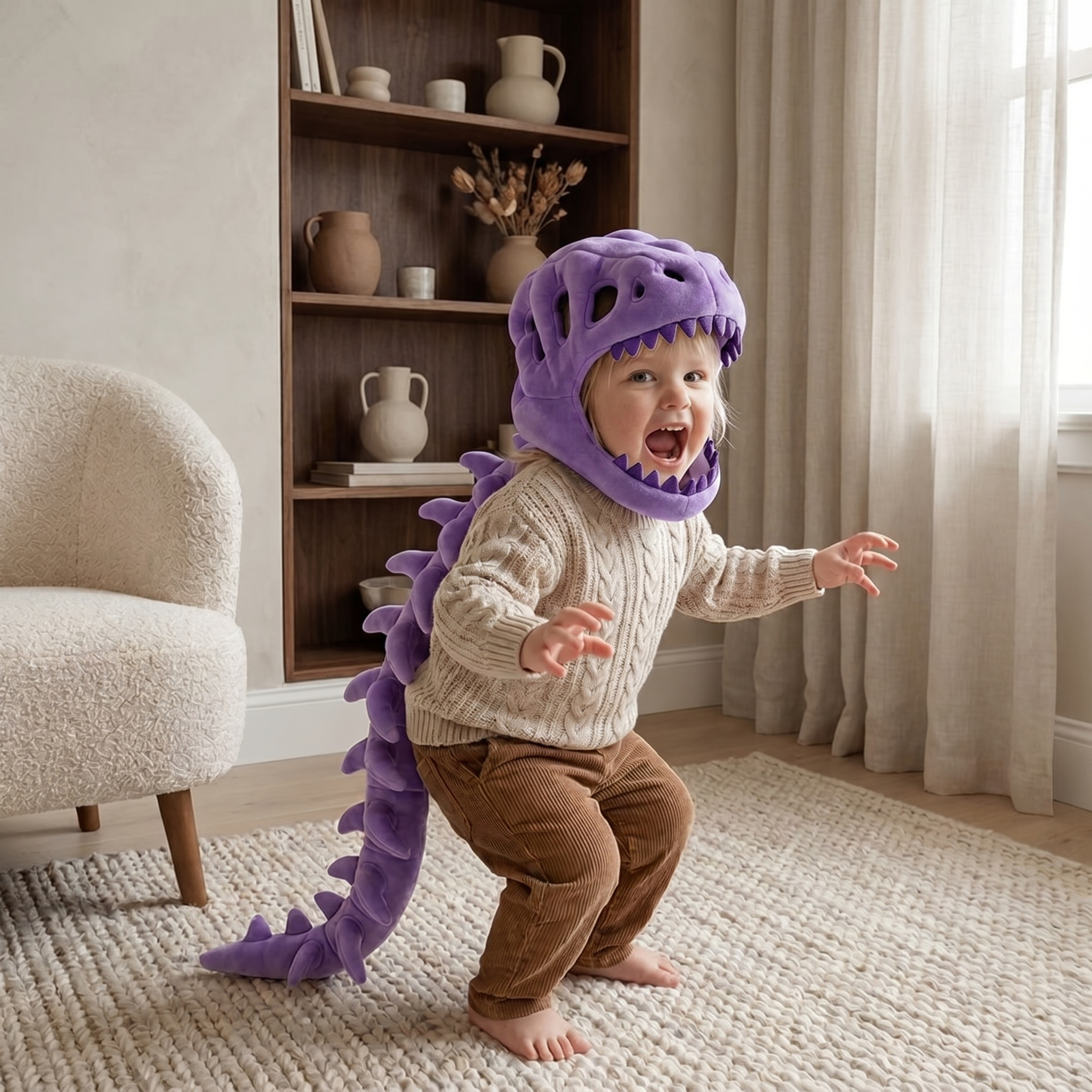 Capuche peluche crâne de dinosaure enfant avec colonne vertébrale