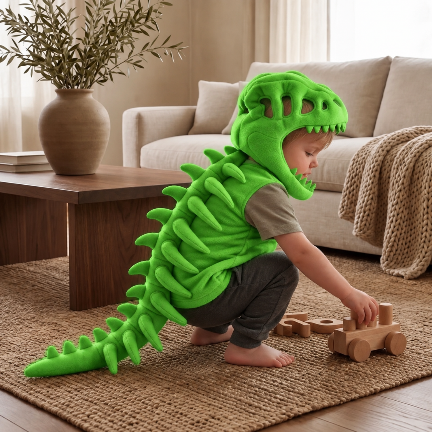 Capuche peluche crâne de dinosaure enfant avec colonne vertébrale