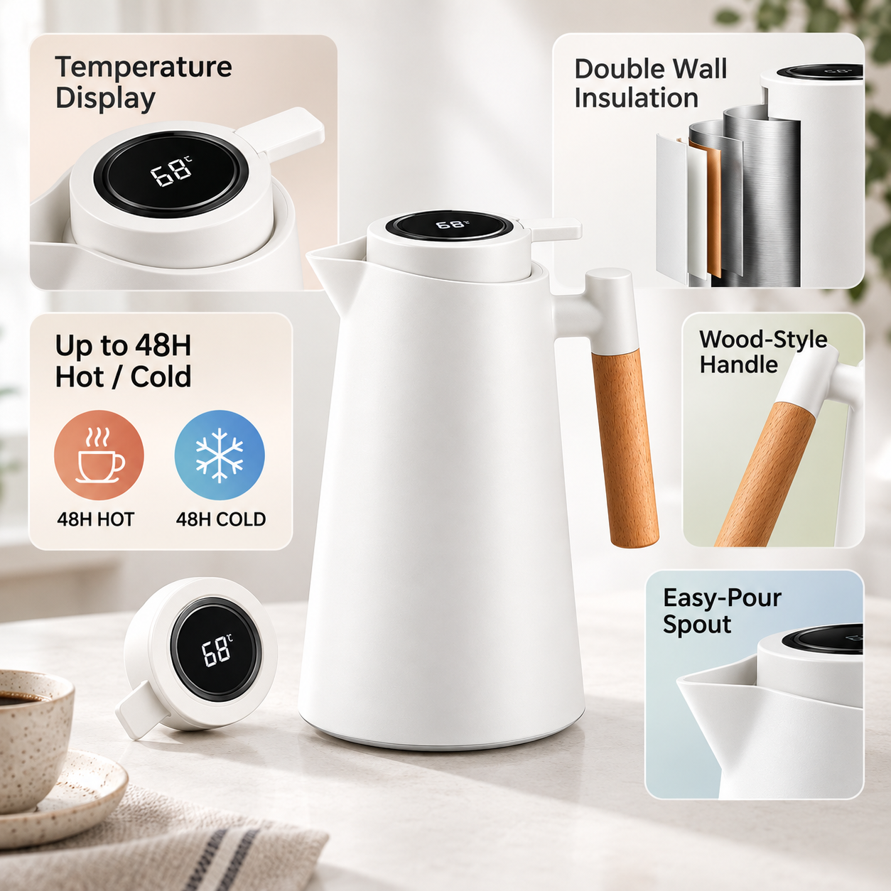 Carafe isotherme avec affichage de température à double paroi