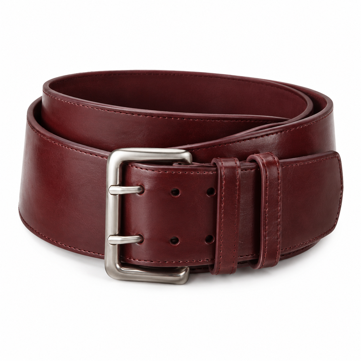 Ceinture bordeaux avec boucle argentée en cuir végétal