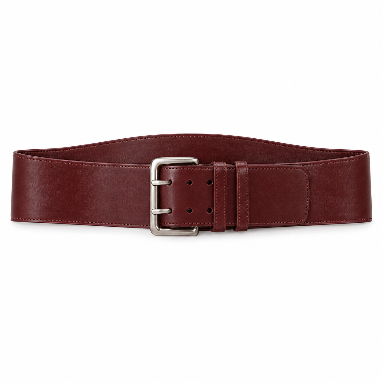 Ceinture bordeaux avec boucle argentée en cuir végétal
