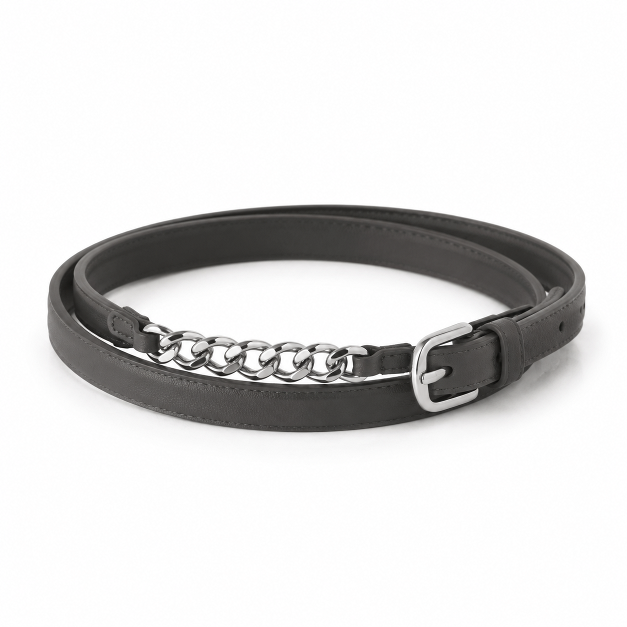 Ceinture gris anthracite avec détail chaîne en cuir végétalien NARSAGO