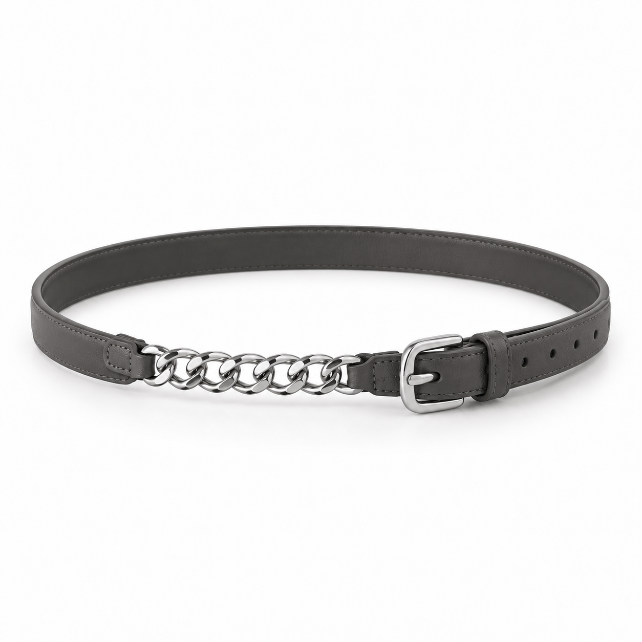 Ceinture gris anthracite avec détail chaîne en cuir végétalien NARSAGO
