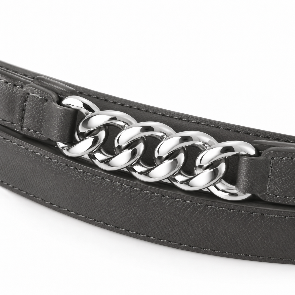 Ceinture gris anthracite avec détail chaîne en cuir végétalien NARSAGO