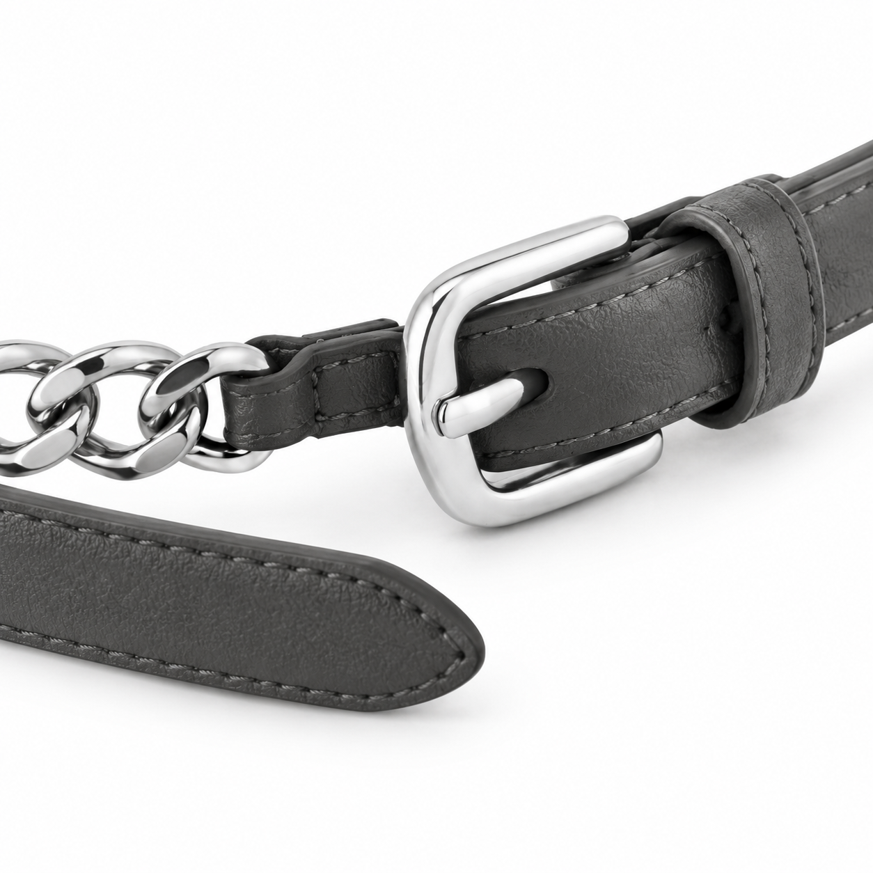 Ceinture gris anthracite avec détail chaîne en cuir végétalien NARSAGO