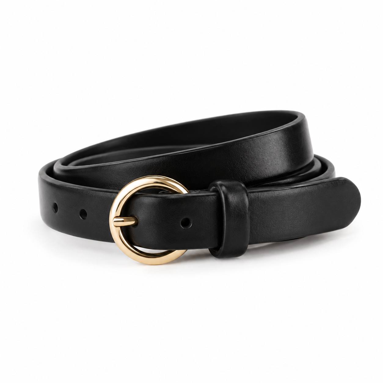 Ceinture noire avec boucle dorée 3 cm unisexe cuir végétal NARSAGO