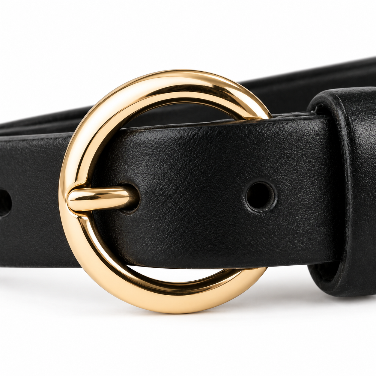 Ceinture noire avec boucle dorée 3 cm unisexe cuir végétal NARSAGO