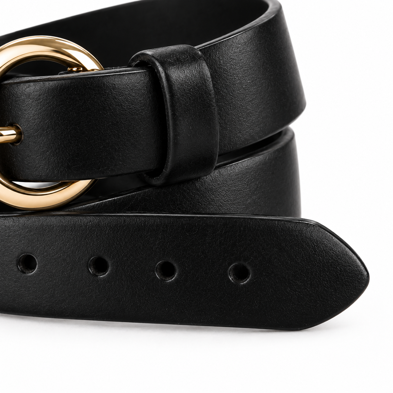 Ceinture noire avec boucle dorée 3 cm unisexe cuir végétal NARSAGO