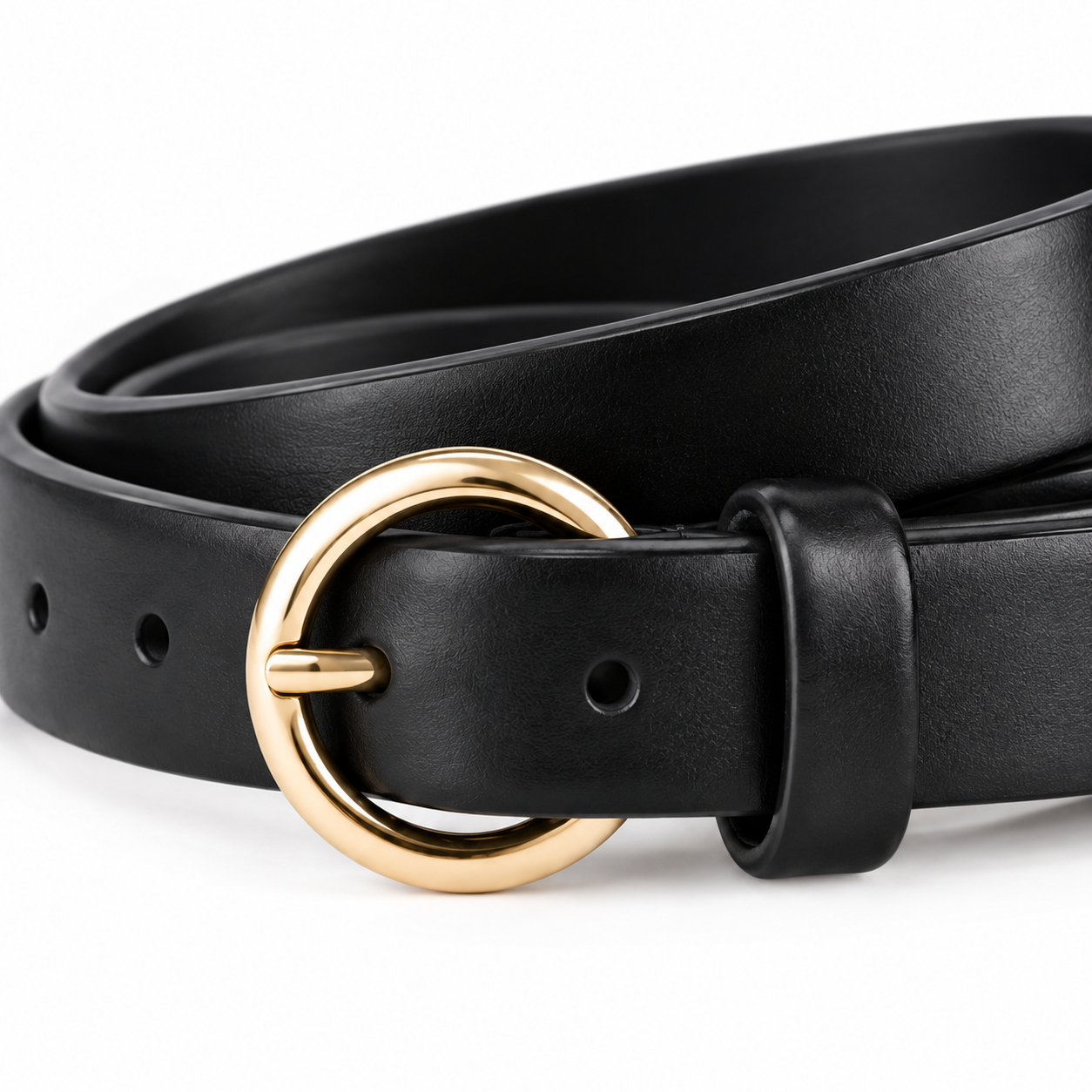 Ceinture noire avec boucle dorée 3 cm unisexe cuir végétal NARSAGO