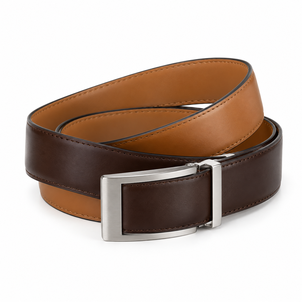 Ceinture réversible NARSAGO 3,5 cm marron et beige deux ceintures en une