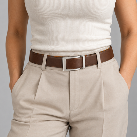 Ceinture réversible NARSAGO 3,5 cm marron et beige deux ceintures en une