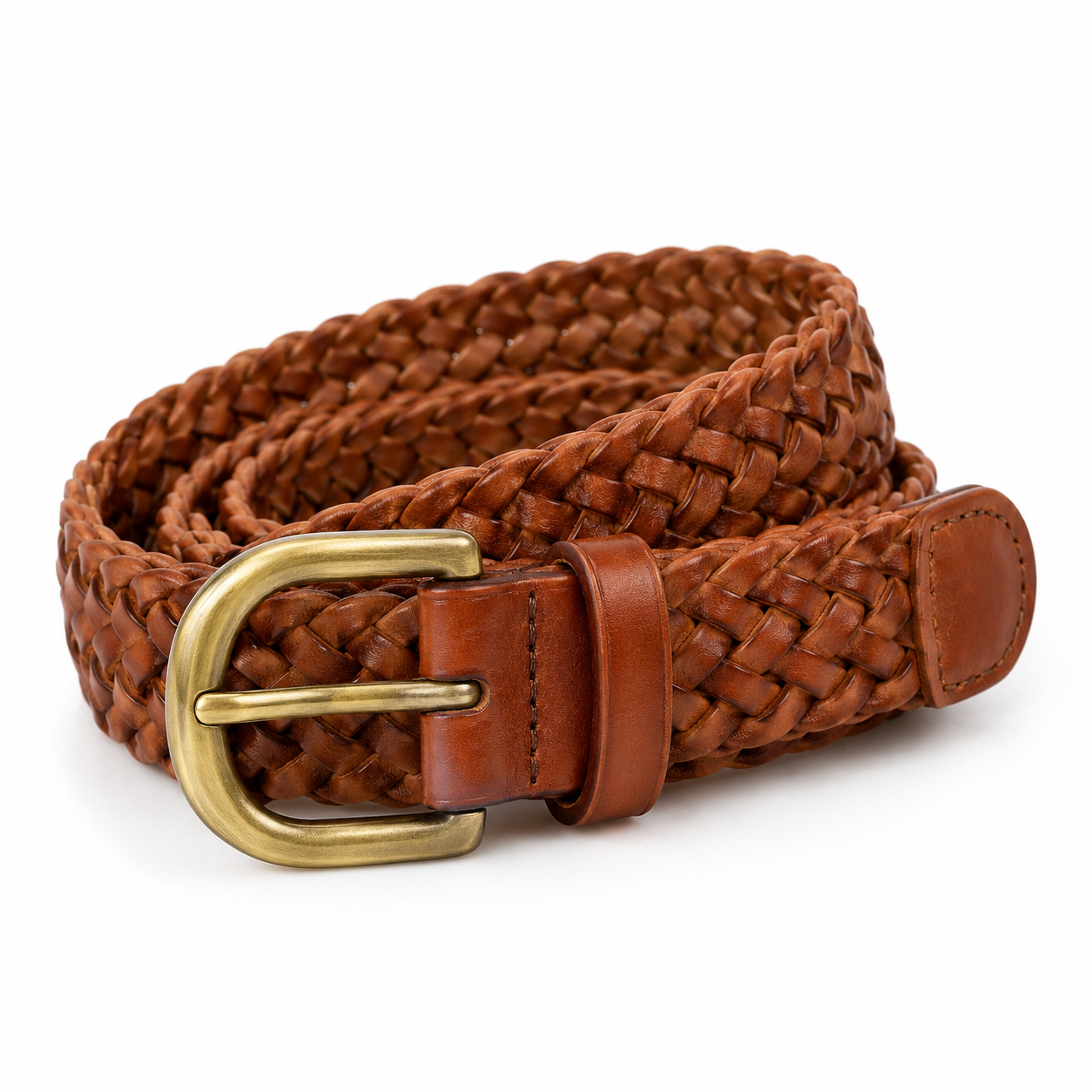 Ceinture tressée marron NARSAGO 3,5 cm boucle en laiton sans trous fixes