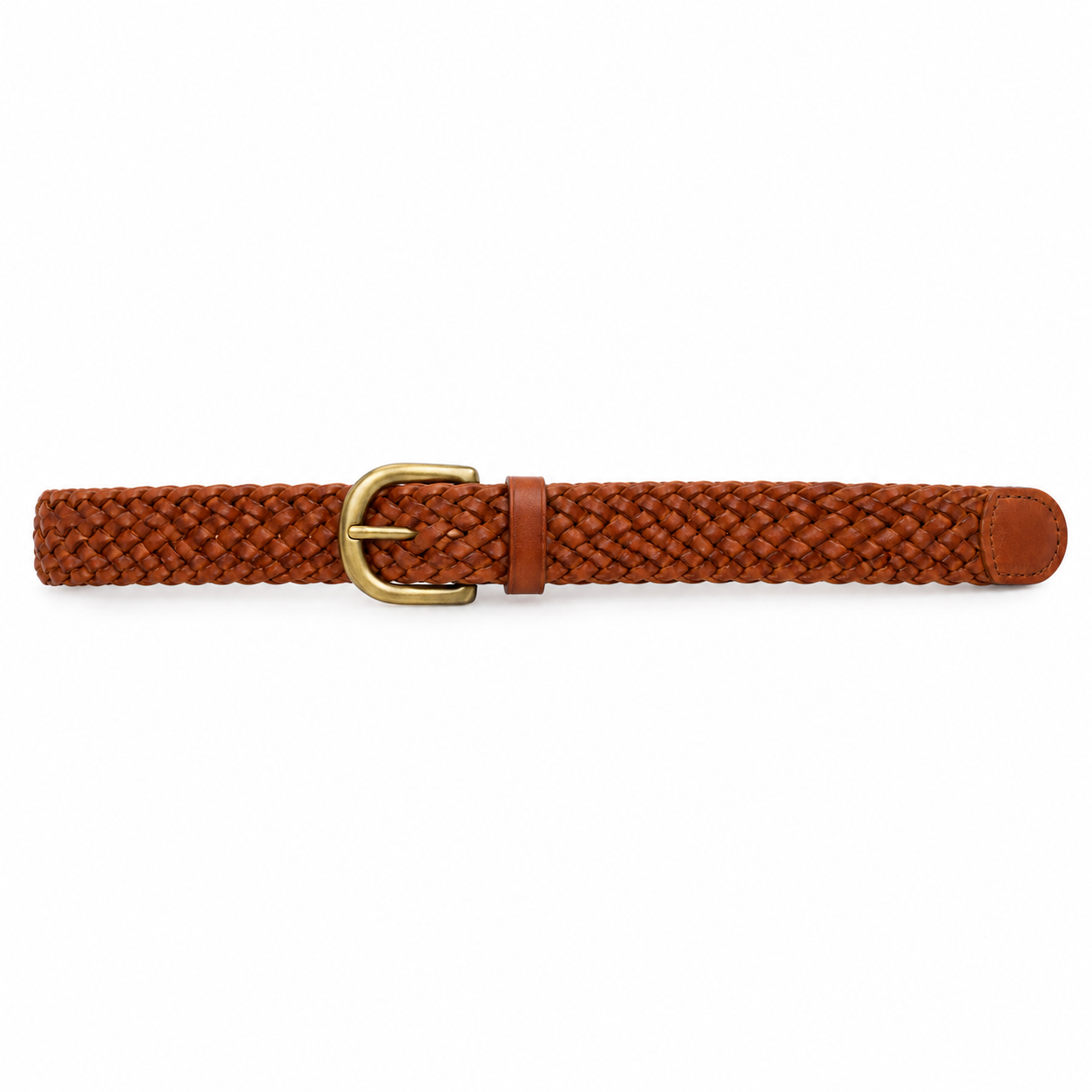 Ceinture tressée marron NARSAGO 3,5 cm boucle en laiton sans trous fixes