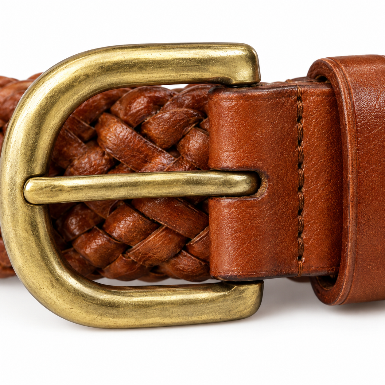 Ceinture tressée marron NARSAGO 3,5 cm boucle en laiton sans trous fixes