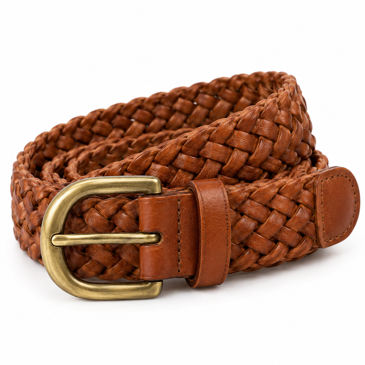 Ceinture tressée marron NARSAGO 3,5 cm boucle en laiton sans trous fixes