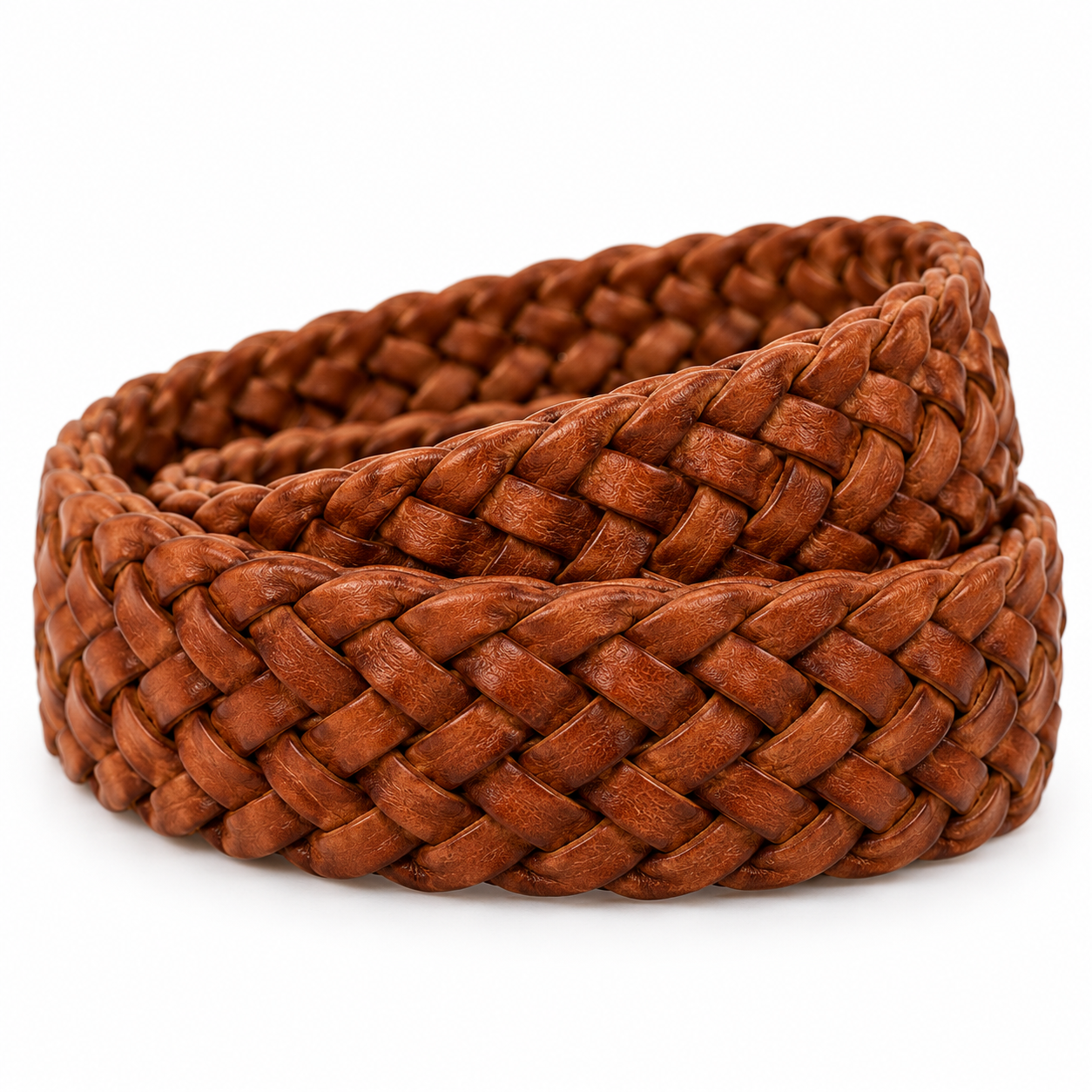 Ceinture tressée marron NARSAGO 3,5 cm boucle en laiton sans trous fixes