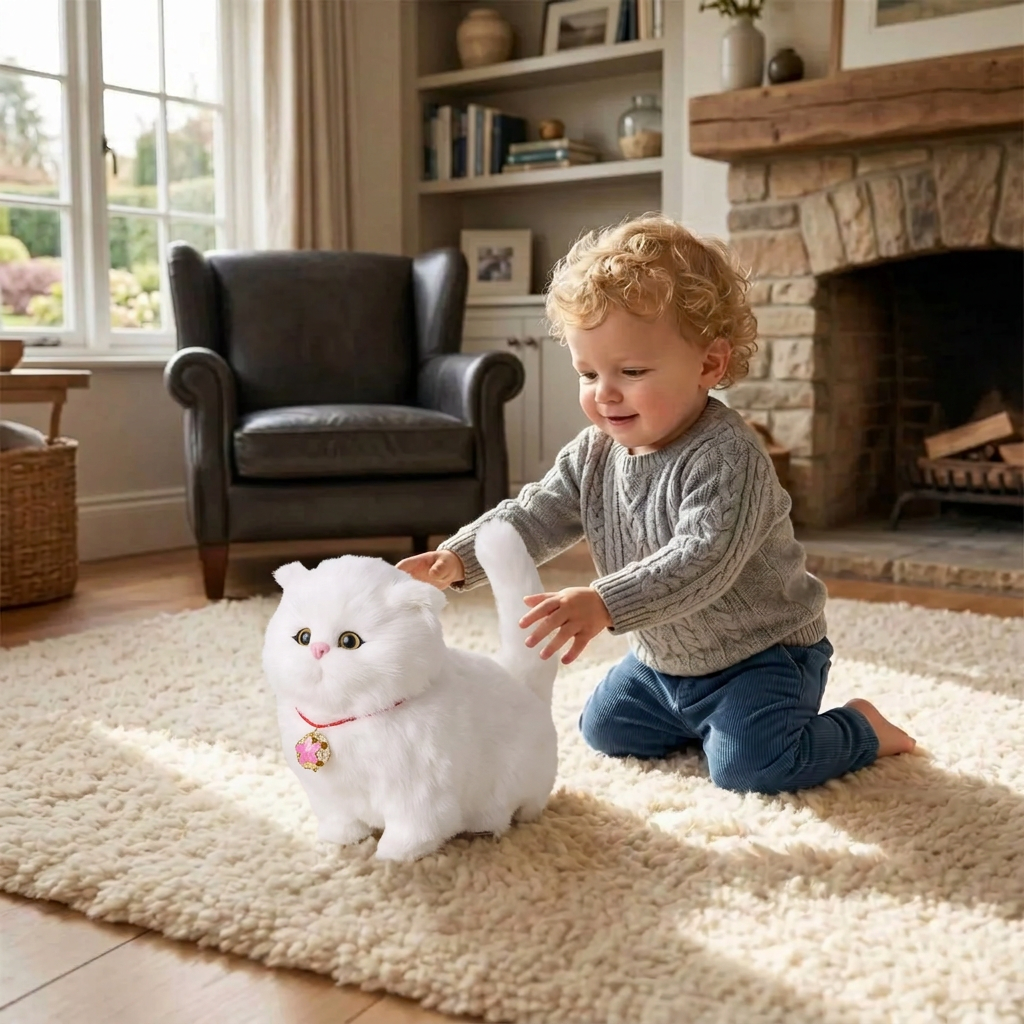 Chaton robot interactif réaliste tigré, chat robot qui marche et miaule