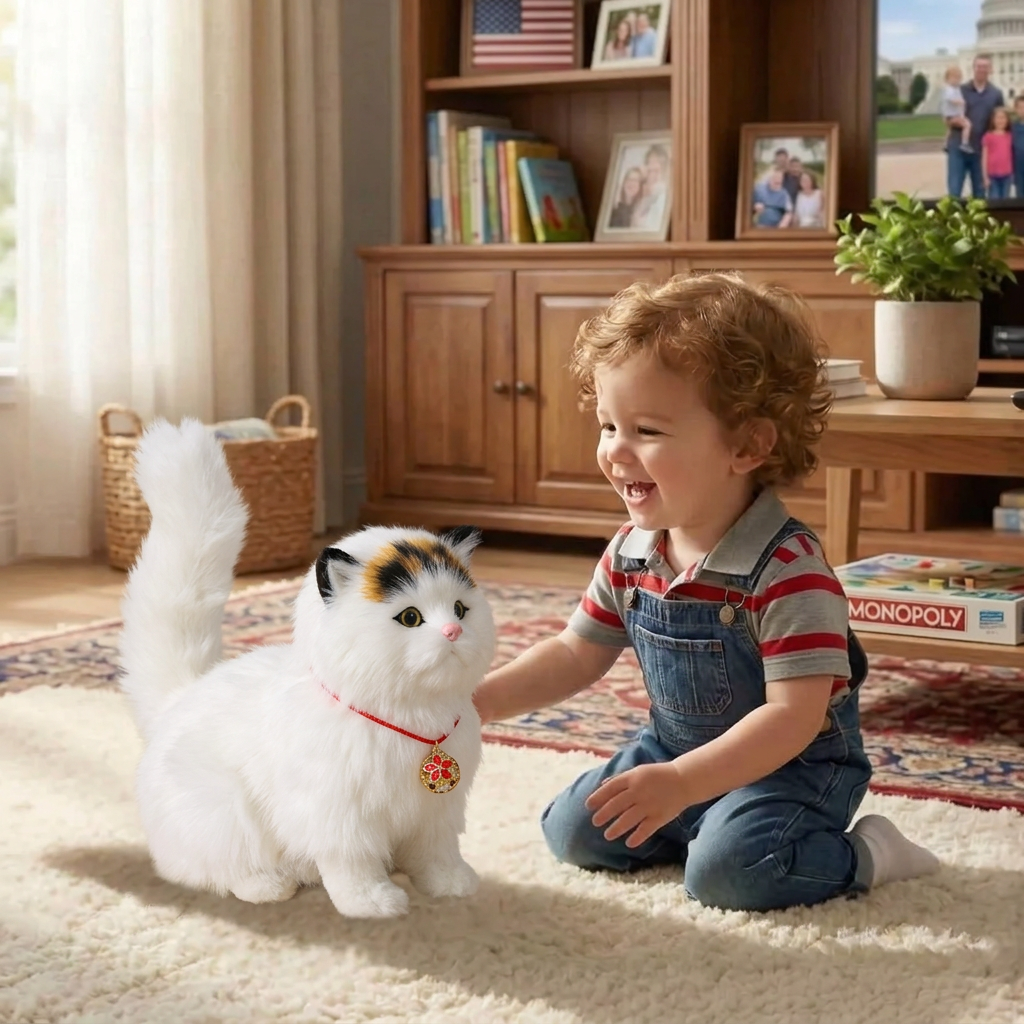Chaton robot interactif réaliste tigré, chat robot qui marche et miaule