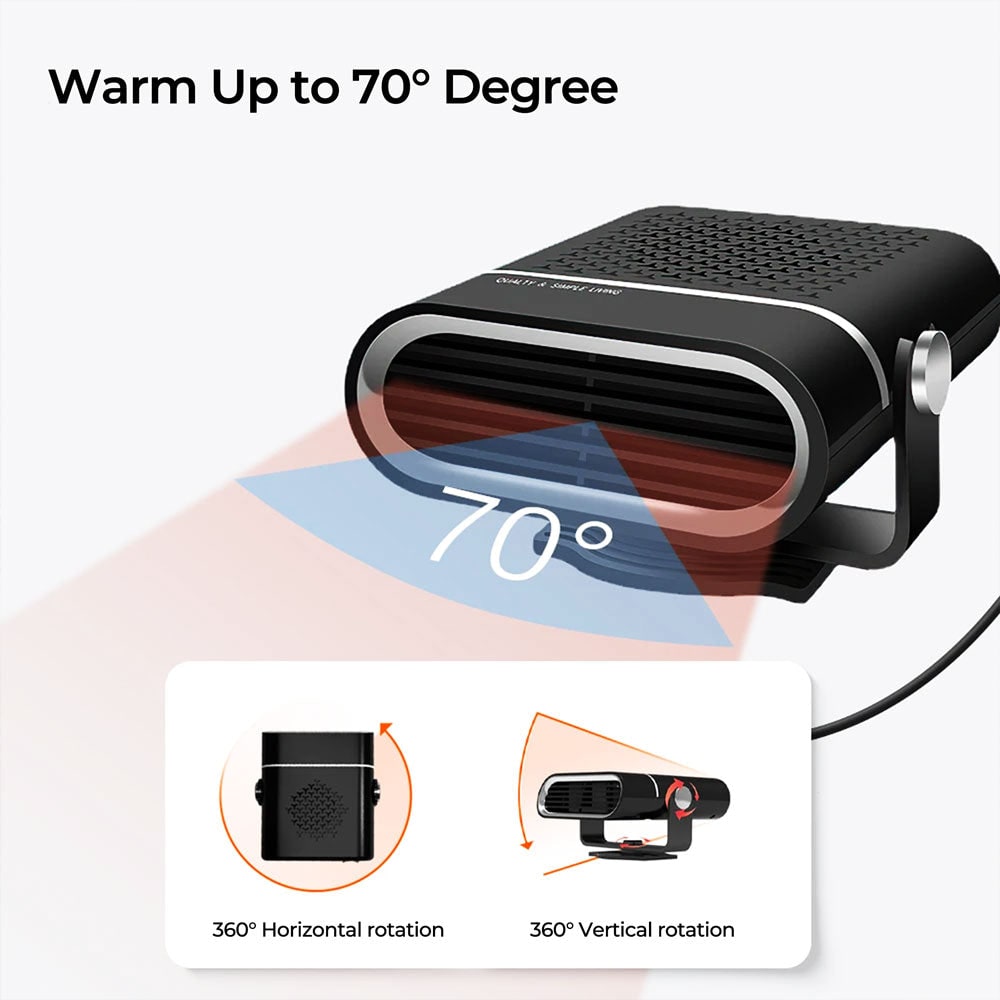 Chauffage d'appoint portable pour voiture avec ventilateur 12 V et dégivrage rapide