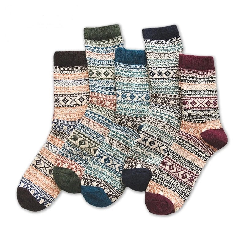 Chaussettes en laine lot de 5, ultra chaudes hiver, motif scandinave, mixte