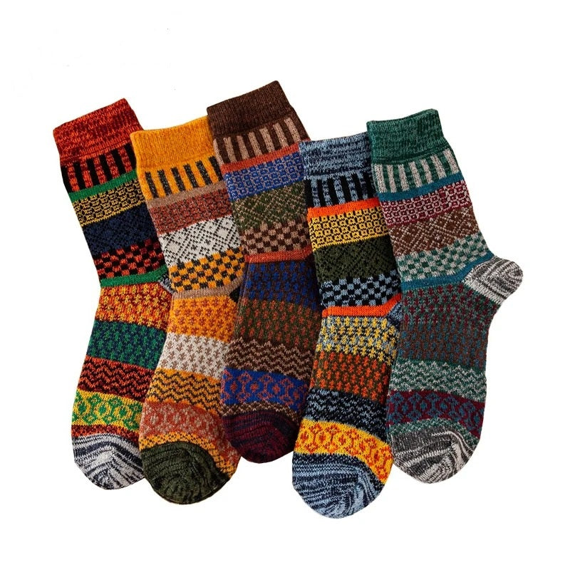 Chaussettes en laine lot de 5, ultra chaudes hiver, motif scandinave, mixte