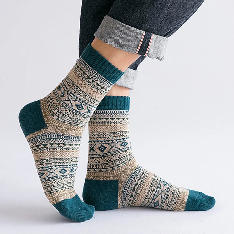 Chaussettes en laine lot de 5, ultra chaudes hiver, motif scandinave, mixte