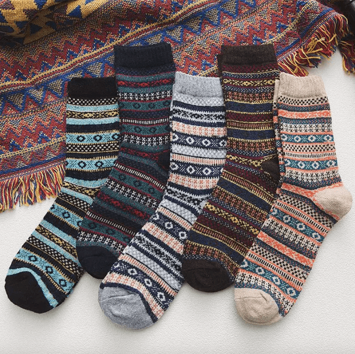 Chaussettes thermiques en mélange de laine avec motif nordique, lot d'hiver de 5 paires, taille EU 36-39, 6 modèles