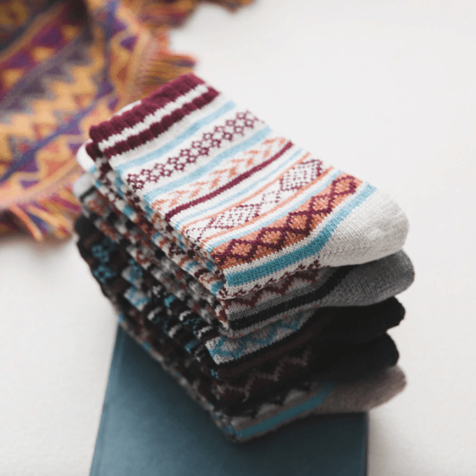 Chaussettes thermiques en mélange de laine avec motif nordique, lot d'hiver de 5 paires, taille EU 36-39, 6 modèles