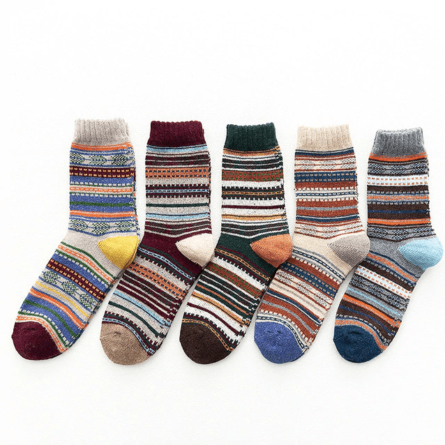 Chaussettes thermiques en mélange de laine avec motif nordique, lot d'hiver de 5 paires, taille EU 36-39, 6 modèles