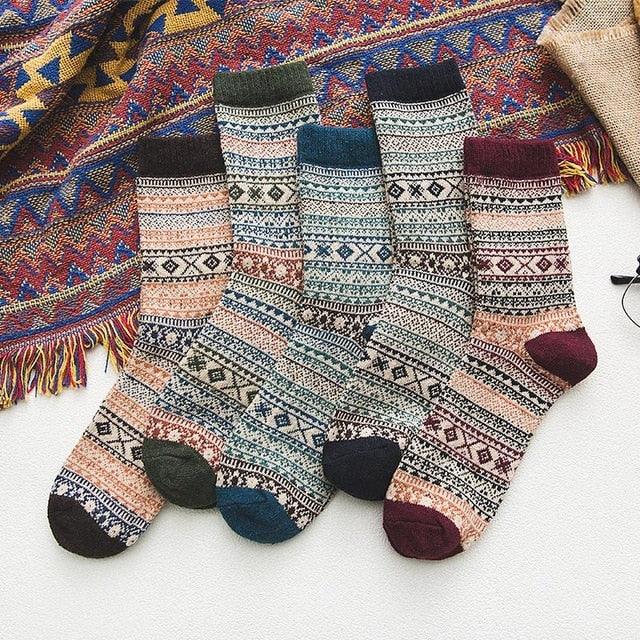 Chaussettes thermiques en mélange de laine avec motif nordique, lot d'hiver de 5 paires, taille EU 36-39, 6 modèles
