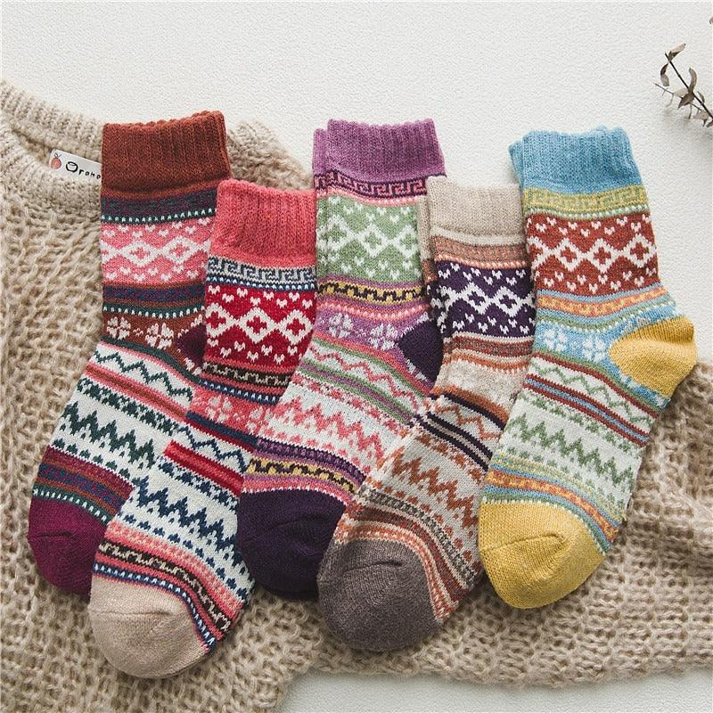Chaussettes thermiques en mélange de laine avec motif nordique, lot d'hiver de 5 paires, taille EU 36-39, 6 modèles