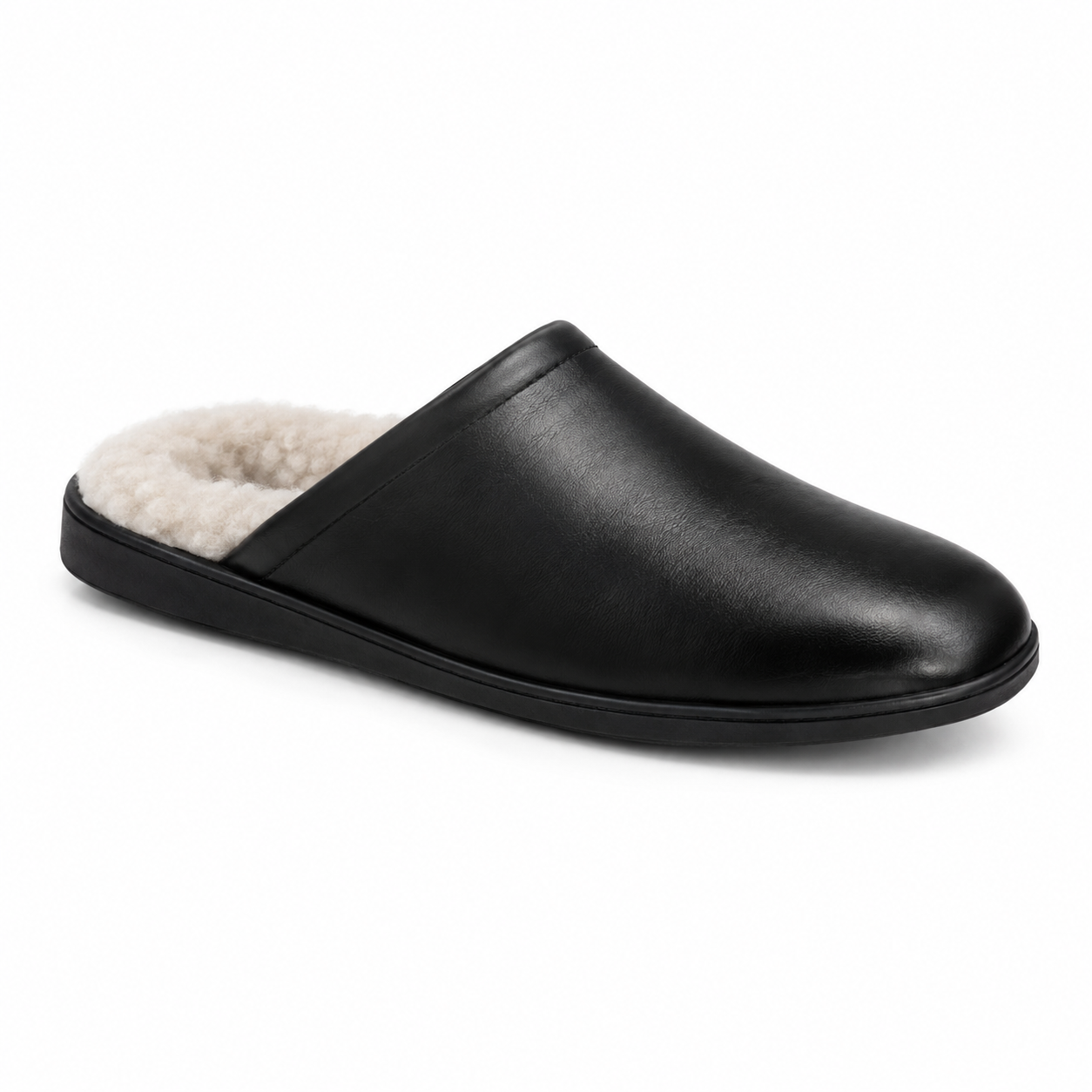 Chaussons d'intérieur noirs pour homme doublés fausse fourrure