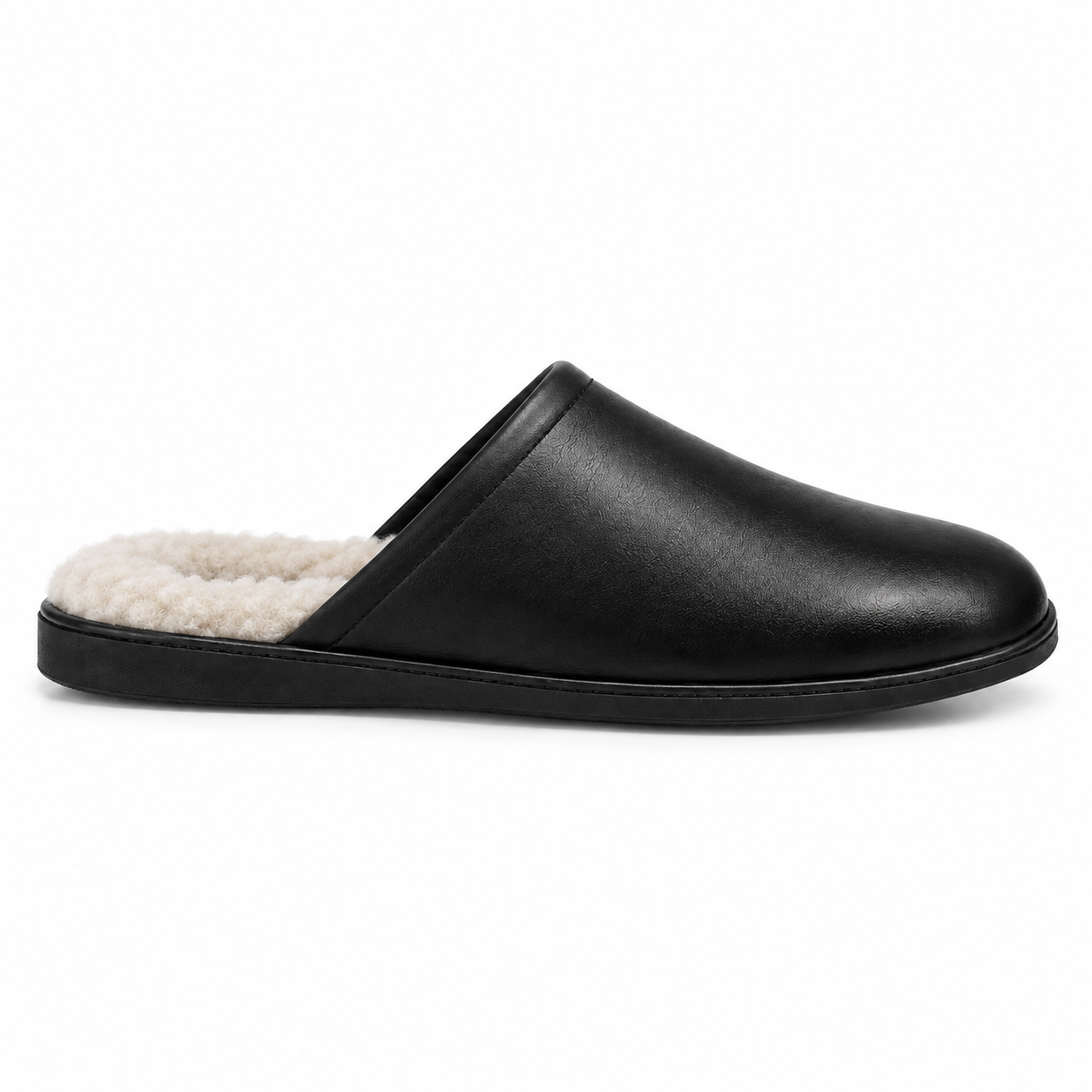Chaussons d'intérieur noirs pour homme doublés fausse fourrure