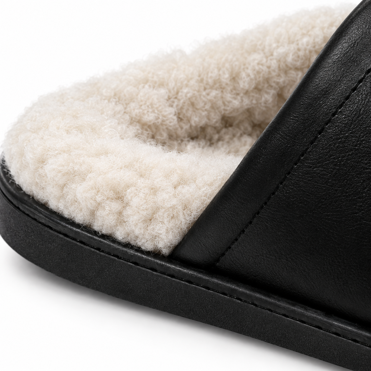 Chaussons d'intérieur noirs pour homme doublés fausse fourrure