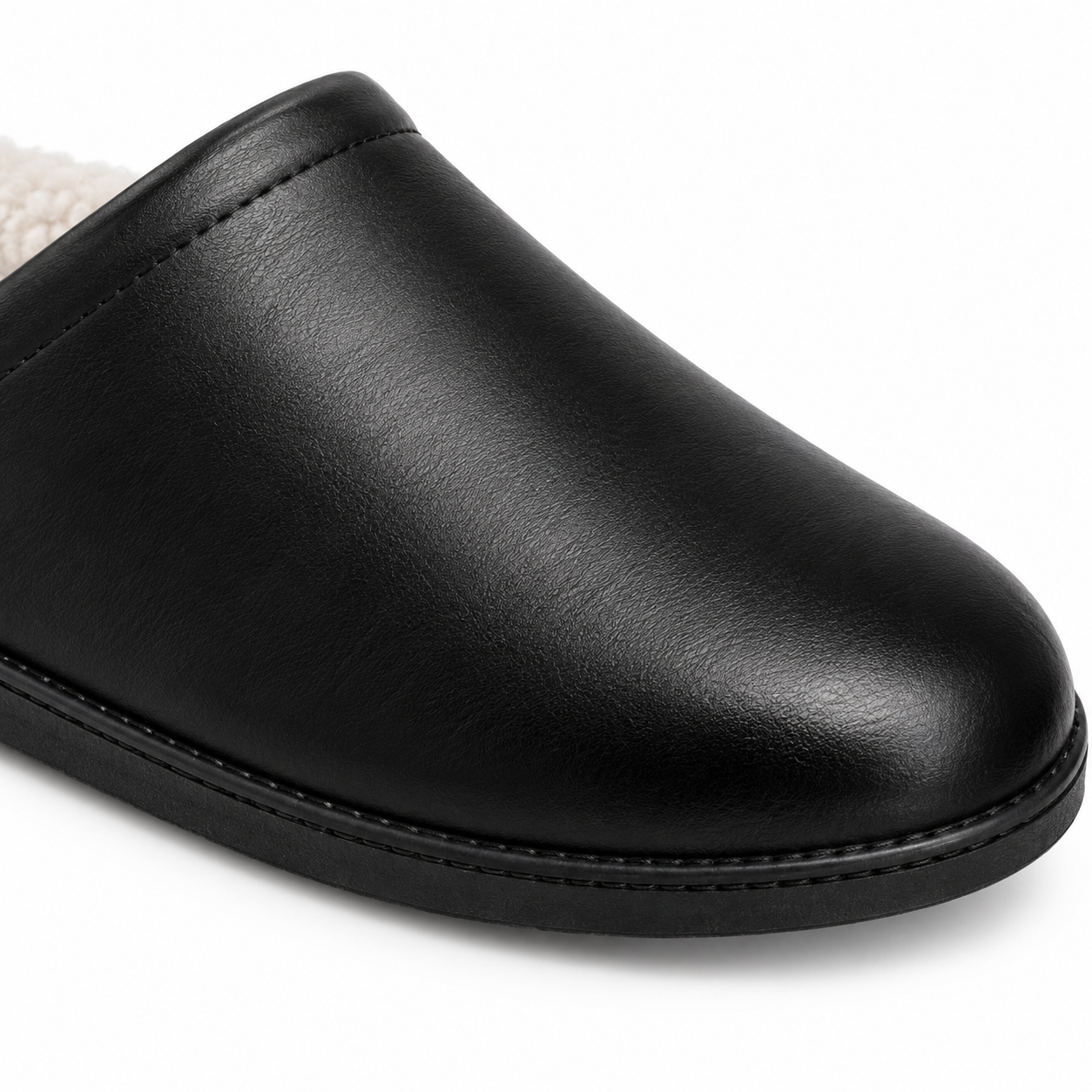 Chaussons d'intérieur noirs pour homme doublés fausse fourrure