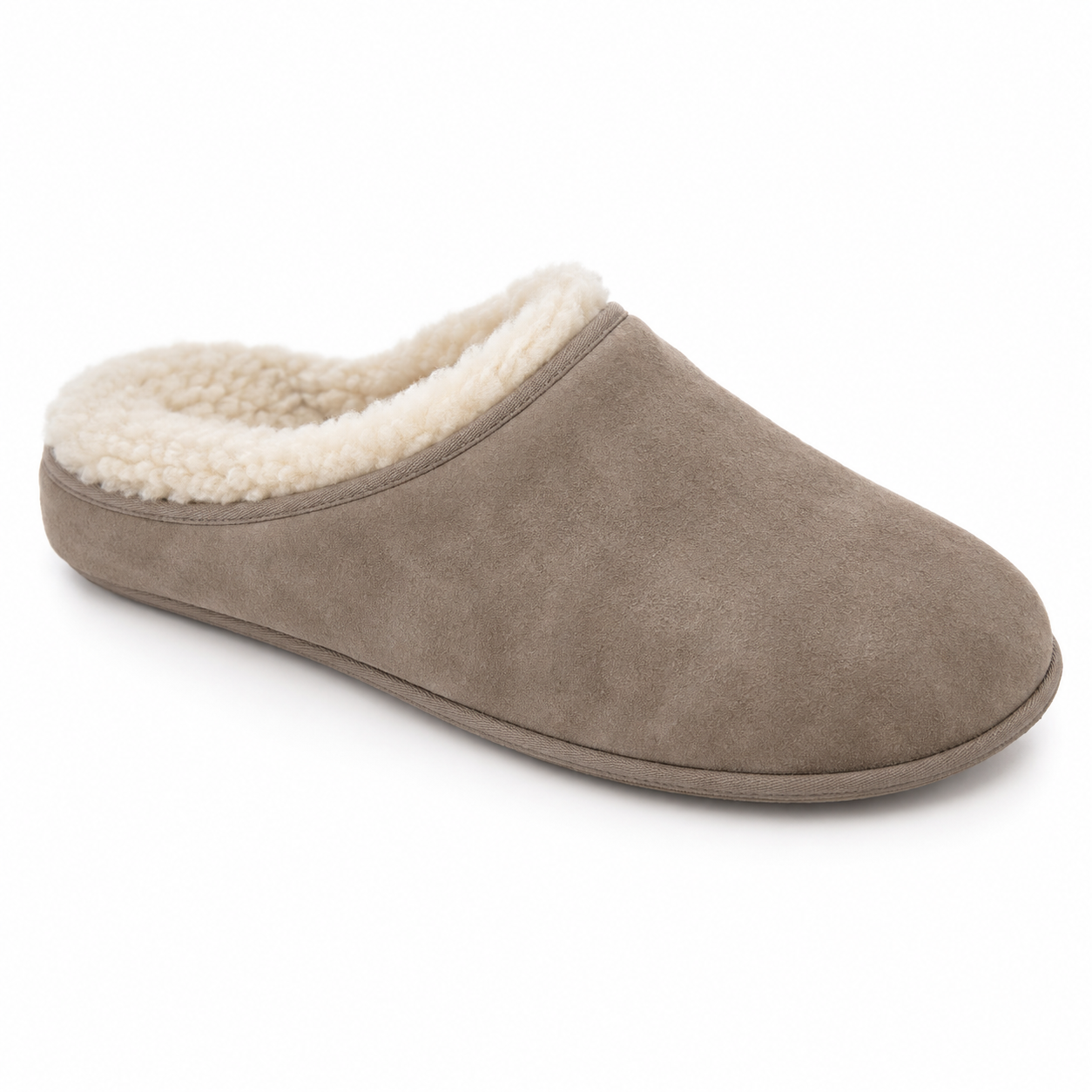 Chaussons homme taupe en suède doublés imitation peau lainée