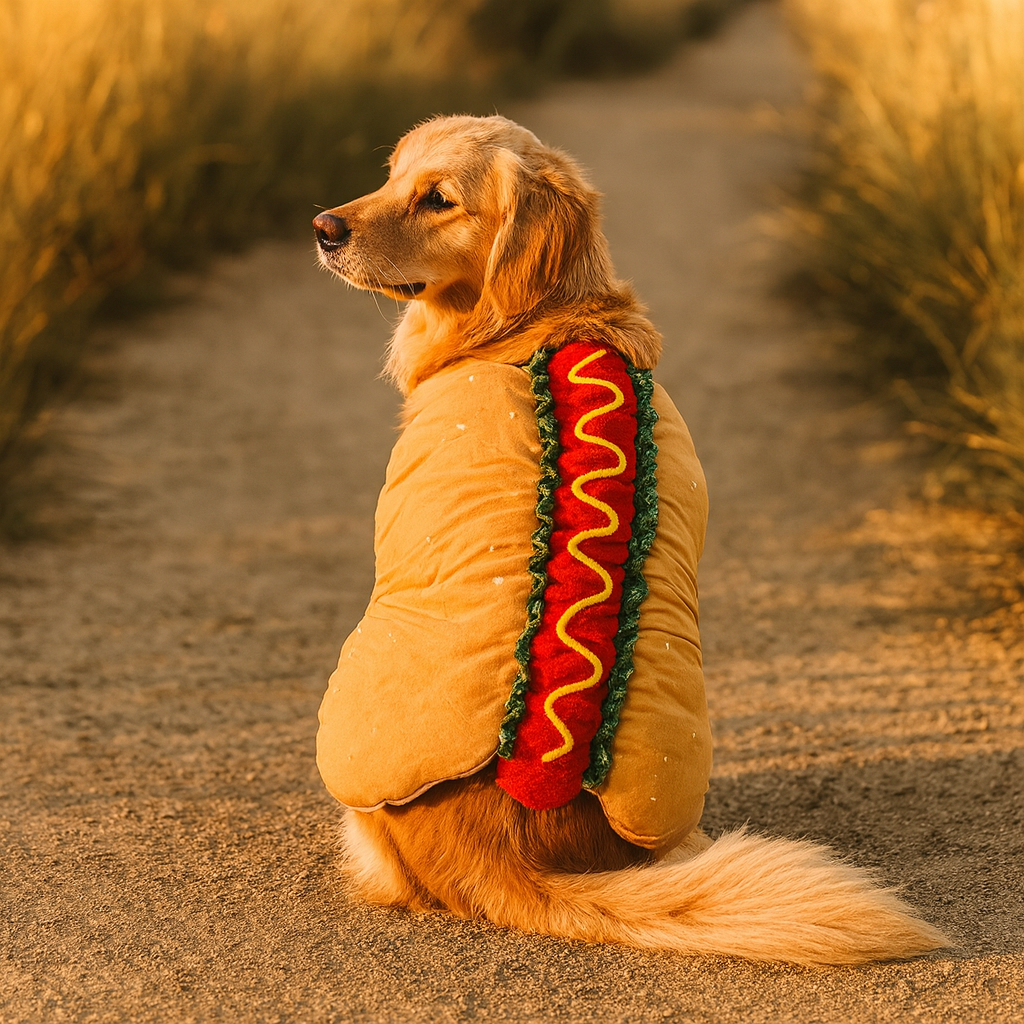Costume hot dog pour chien, déguisement Halloween une pièce avec sangles ajustables à scratch, tailles XS à 2XL