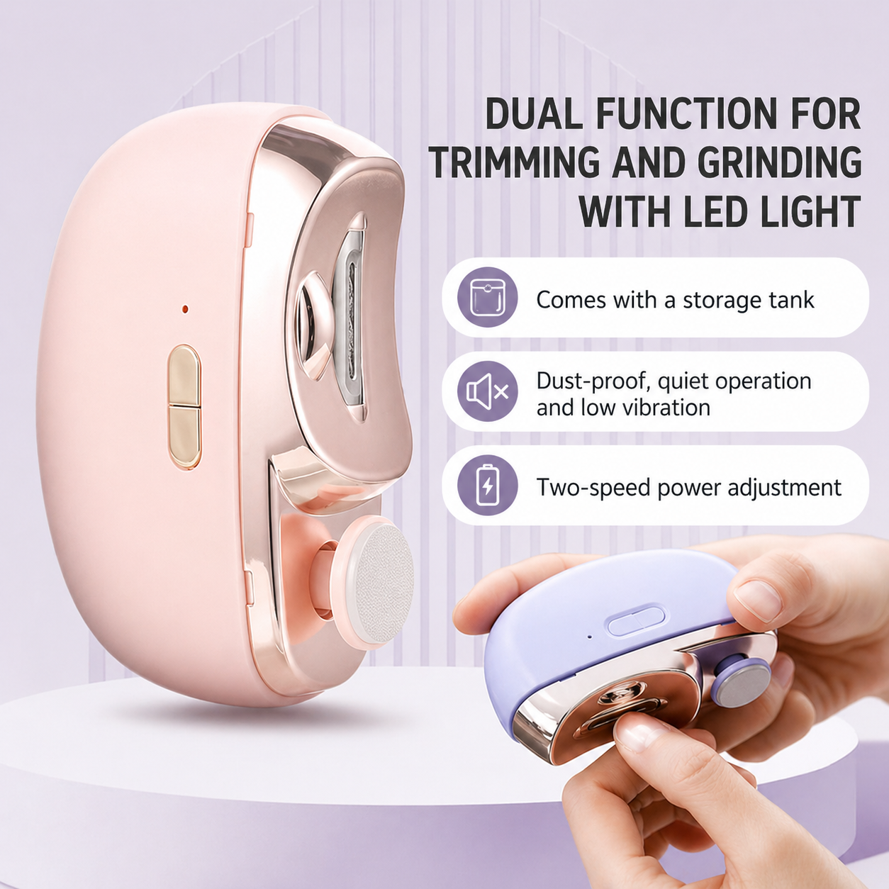 Coupe-ongles électrique 3 en 1 avec coupe, limage et polissage, rechargeable USB