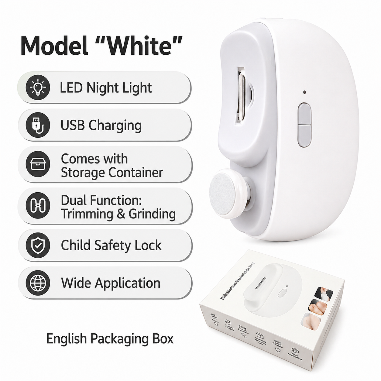 Coupe-ongles électrique 3 en 1 avec coupe, limage et polissage, rechargeable USB