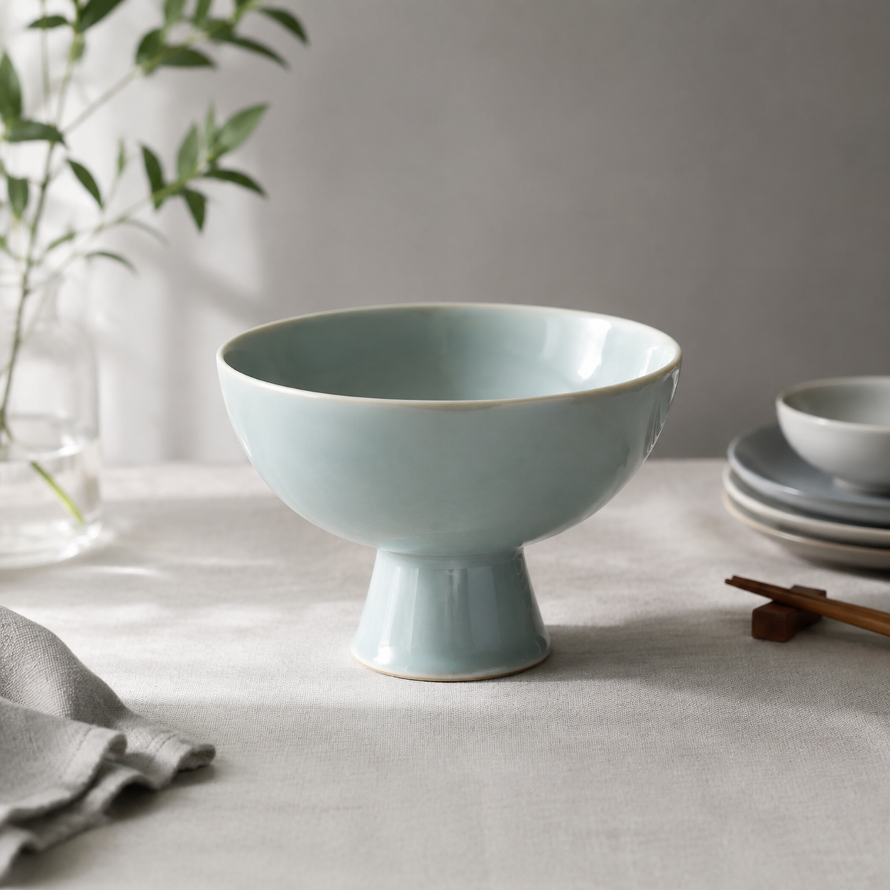 Coupe sur pied en céramique bleu ciel NARSAGO 20 cm décoration surélevée