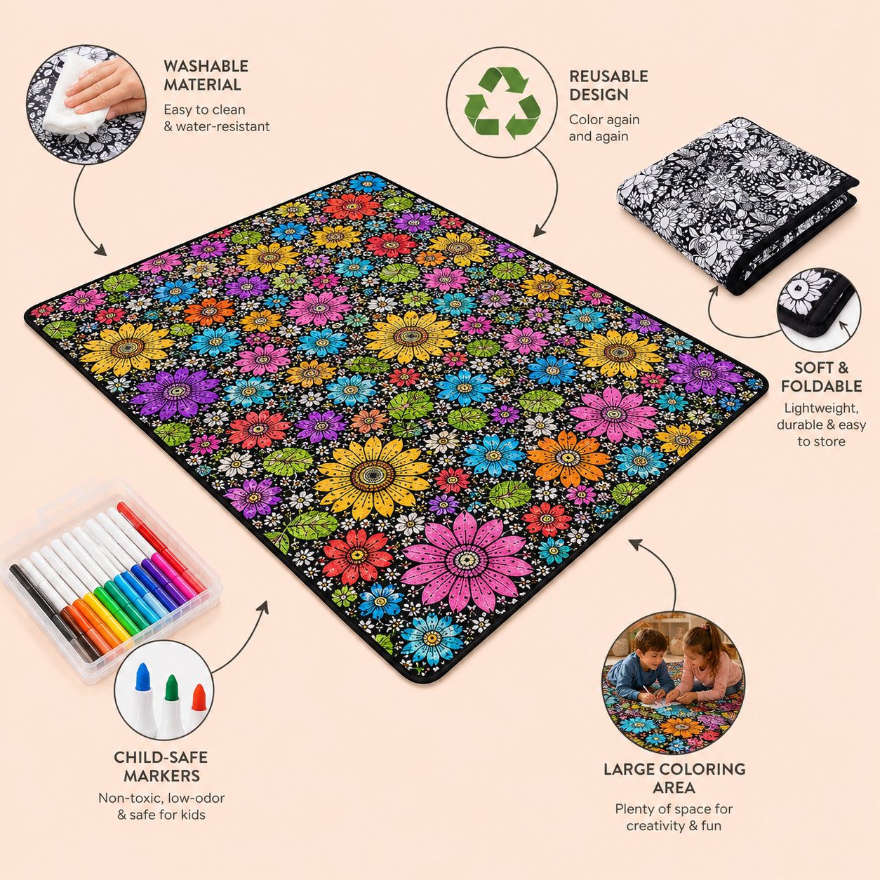 Couverture à colorier DIY pour enfants, tissu peluche doux, lavable et réutilisable