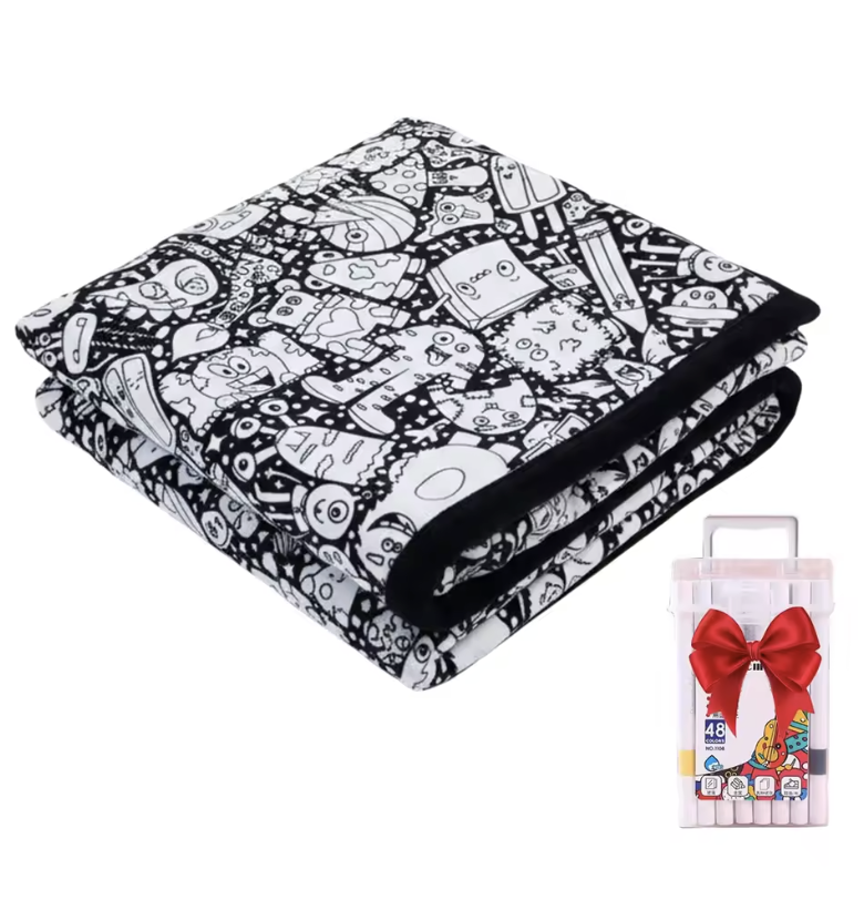 Couverture à colorier DIY pour enfants, tissu peluche doux, lavable et réutilisable