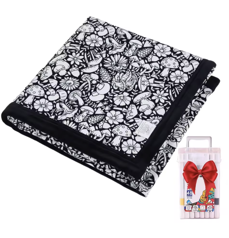 Couverture à colorier DIY pour enfants, tissu peluche doux, lavable et réutilisable
