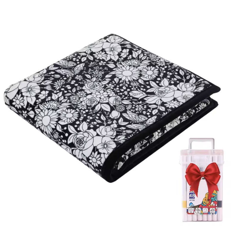 Couverture à colorier DIY pour enfants, tissu peluche doux, lavable et réutilisable