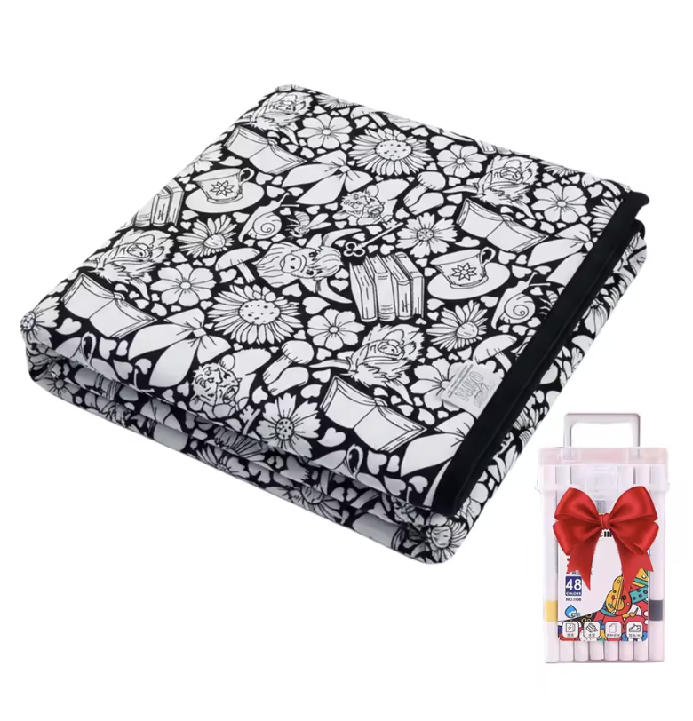 Couverture à colorier DIY pour enfants, tissu peluche doux, lavable et réutilisable