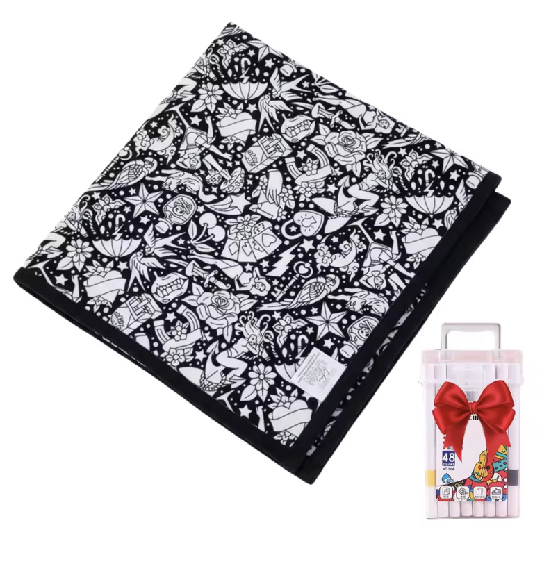 Couverture à colorier DIY pour enfants, tissu peluche doux, lavable et réutilisable