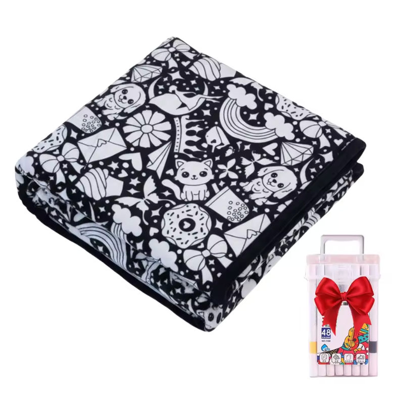 Couverture à colorier DIY pour enfants, tissu peluche doux, lavable et réutilisable